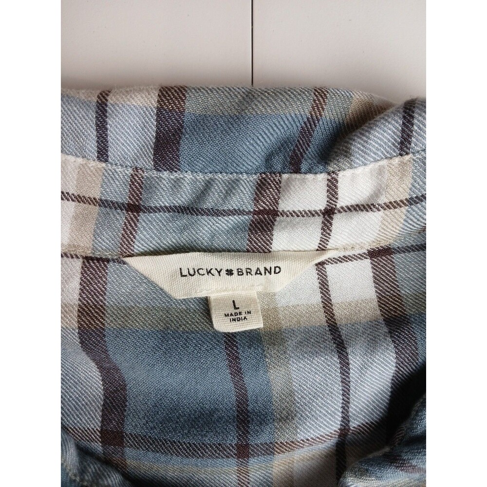 Lucky Brand Women's Shirt Large Plaid  Button Up Long Sleeve Boyfriend Light - Picture 7 of 11